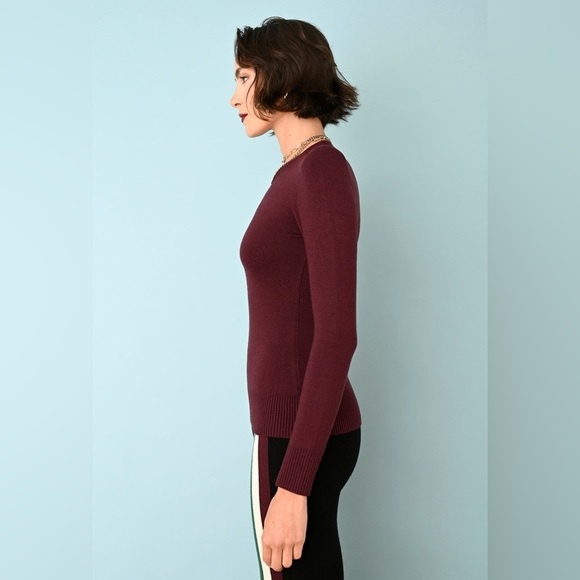 Joostricot Monogram Burgundy EcoMerino Wool Long Sleeve Crew Neck Sweater Sz XS - Picture 2 of 12